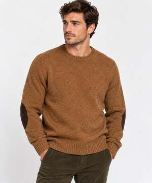 Line of Trade Wool Sweater Mens L Brown Elbow Patch Dark Academia Grandpa Core